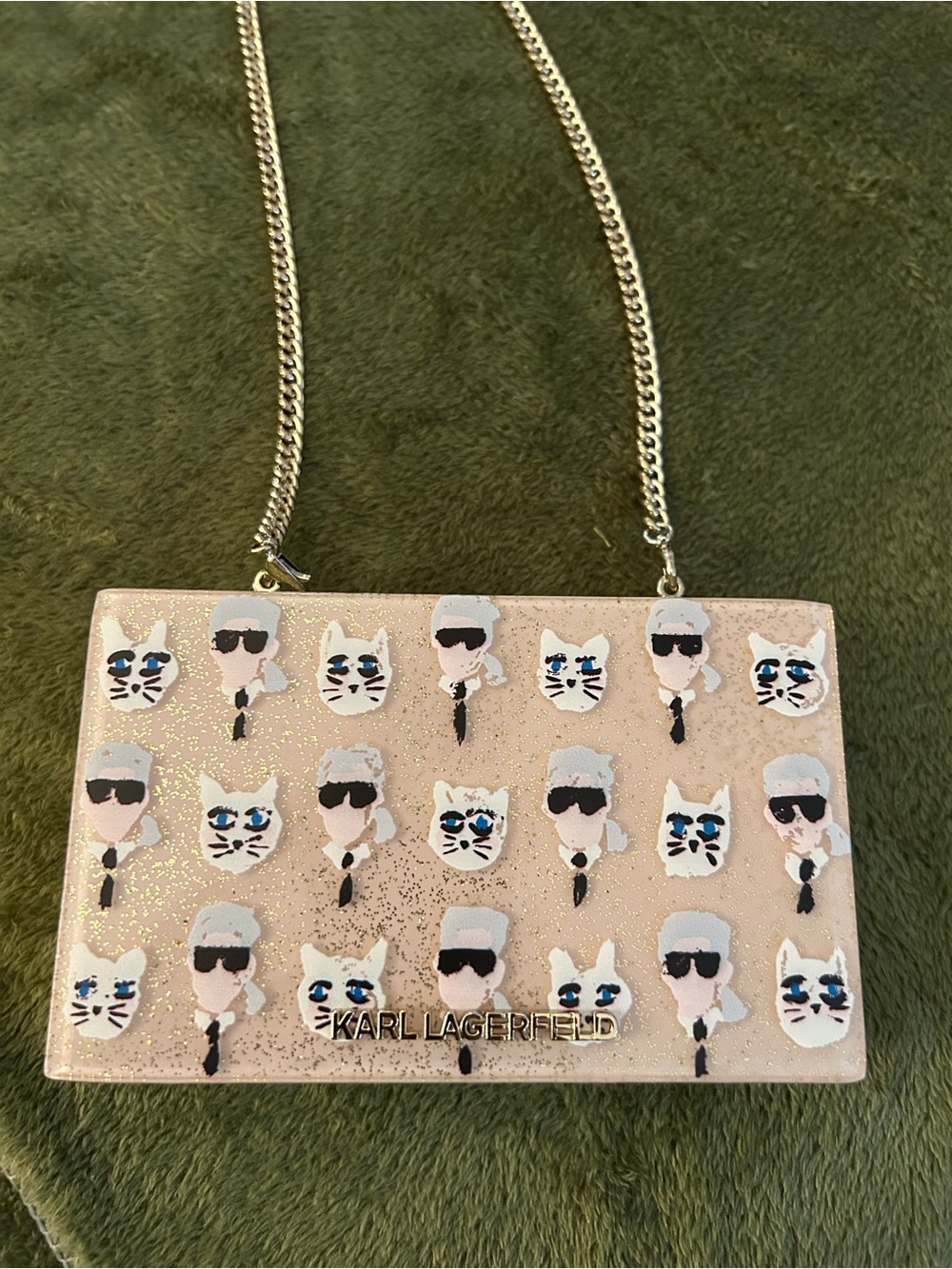 Karl Lagerfeld K/lkonik Pink Glitter Acrylic Box Clutch Minaudiere